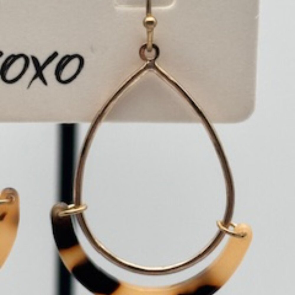 Banana Republic Lucite Resin Gold Tone Tortoise Hoop Swing Earrings - Picture 2 of 3